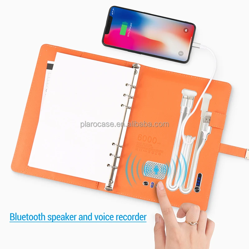 LED Logo Wireless Charging Agenda Notebook with Power Bank USB Voice Recorder Speaker