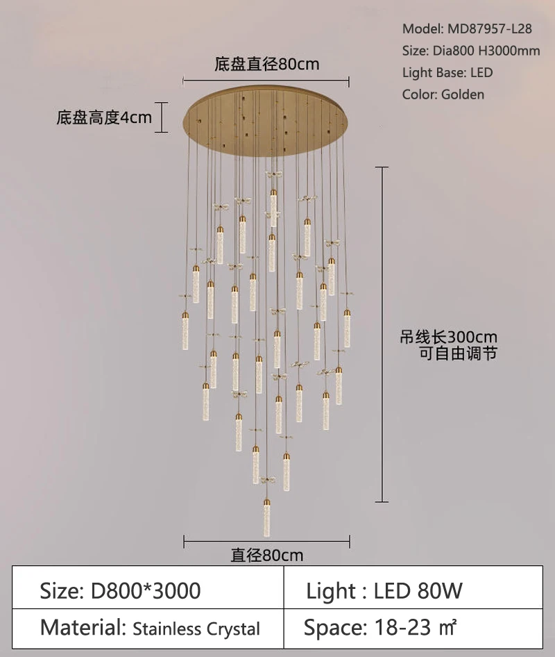 MEEROSEE Lamp Hotel Bedroom Postmodern Linear Pendant Light  Luxury Crystal Chandelier  Led Lights For Home MD87957