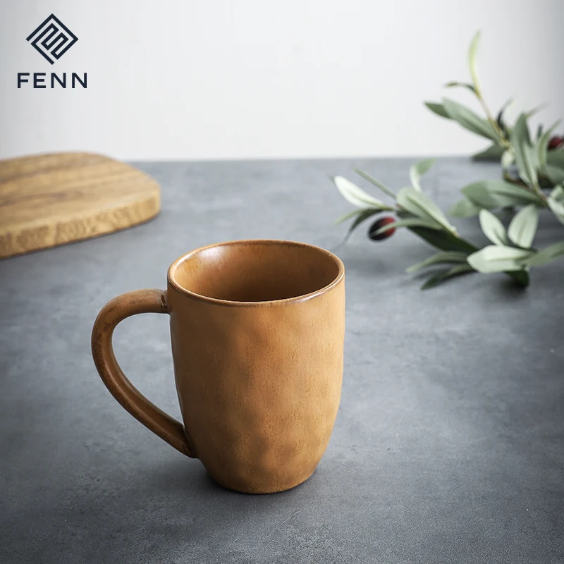 FENN Household Nordic Matte Reactive Color Glazed Ceramic Coffee Tea Cup Porcelain Mug Retro Pottery Gift Mug