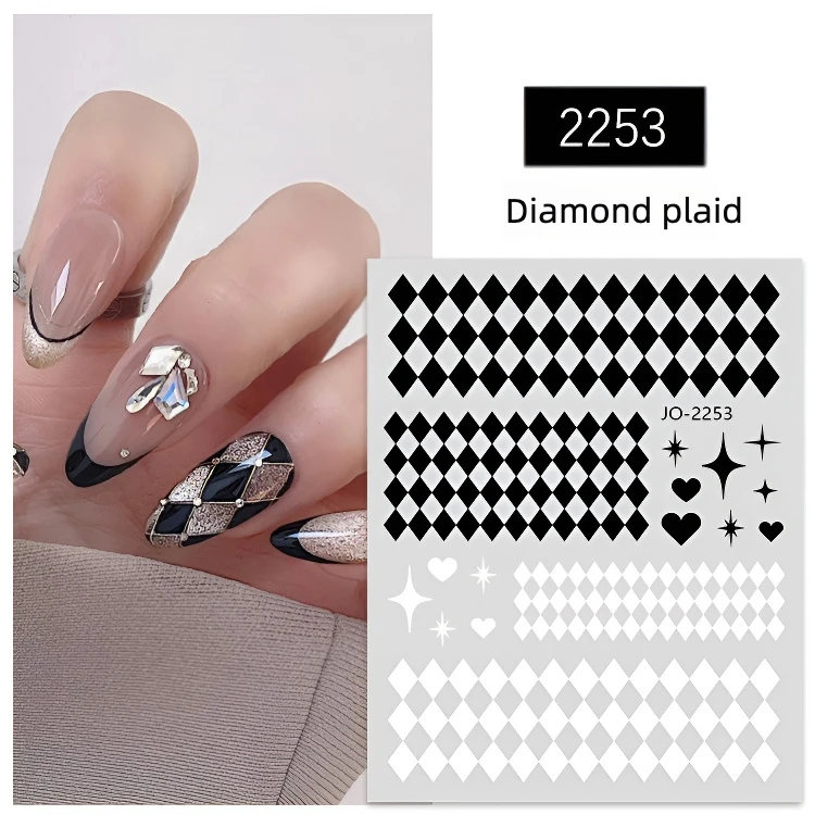 Nail Stickers Maillard Style Black And White Lattice Pattern ...