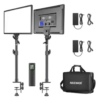 Neewer 90W Desk Mount LED Video Light C-Clamp Stand Kit With 2-Pack 45W Dimmable Bi-Color 18''Light 3200K-5600K for Game