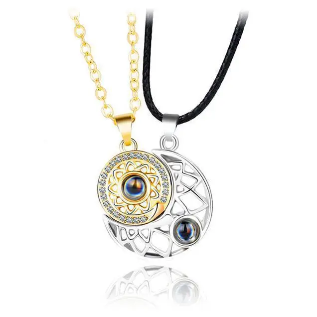 Couple Necklace Magnetic Suction Projection Stone Creative Attraction Sun Moon Pendant Necklace