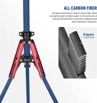 NEEWER Light Stand Carbon Fiber with 180 Reversible Legs, 1/4" to 3/8" Screw Adapter and Bag, 86.5"/220cm Portable Travel detail image