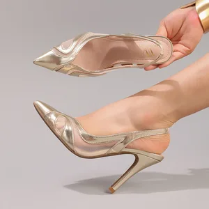 Lace Stitching High Heels Women's Sexy Pointed Fashion Stiletto Sandals Hollow Breathable Summer Rubber Outsole Party Shoes