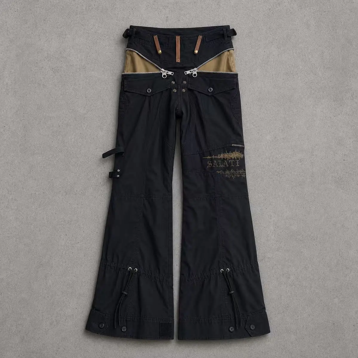 OEM Custom Mens Cargo Pants Gothic Utility Pocket Metal Eyelet Bootcut Black Zipper Streetwear Y2K Fashion Men Cargo Pants gallery 7