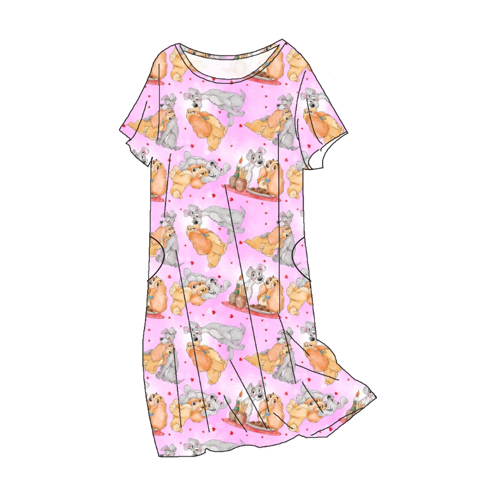 Custom Short Sleeve Nightgown Lounge Wear Pajamas Night Dresses Adult Moo Moo with Pocket Custom Short Sleeve Nightgown Lounge Wear Pajamas Night Dresses Adult Moo Moo with Pocket