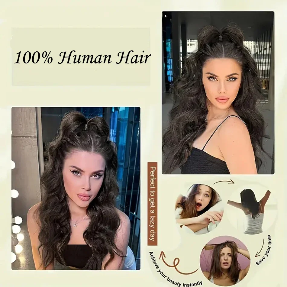 Water Wave Ponytail Extensions 100% Menselijk Haar Natuurlijk Zwart Rond Ponyhaar Braziliaanse Remy_voghion.com