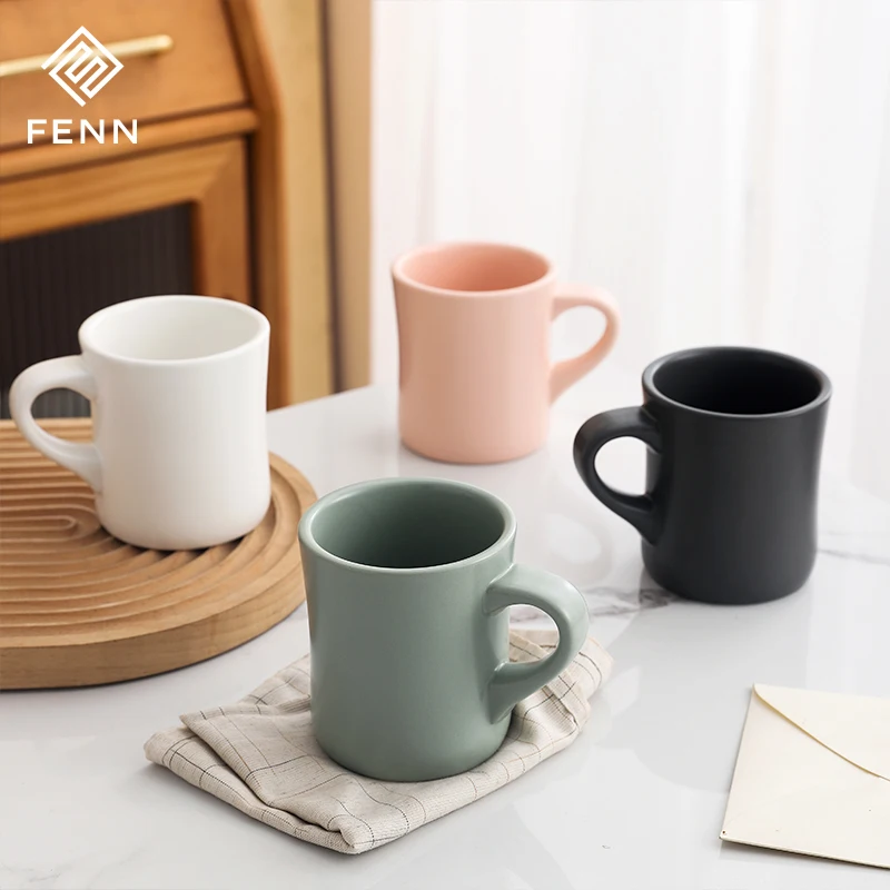 FENN Custom Logo Wholesale Pink Gray White Green Pottery Cups Matte Colorful Glazed Ceramic Coffee Cup Mug 350ml Porcelain Mug