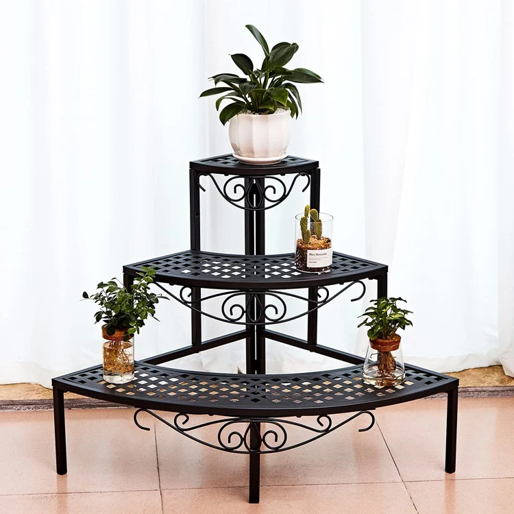 Metal Plant Stand Decorative Flower Step Garden Shelf Flower Pot Holder Storage Rack Steel