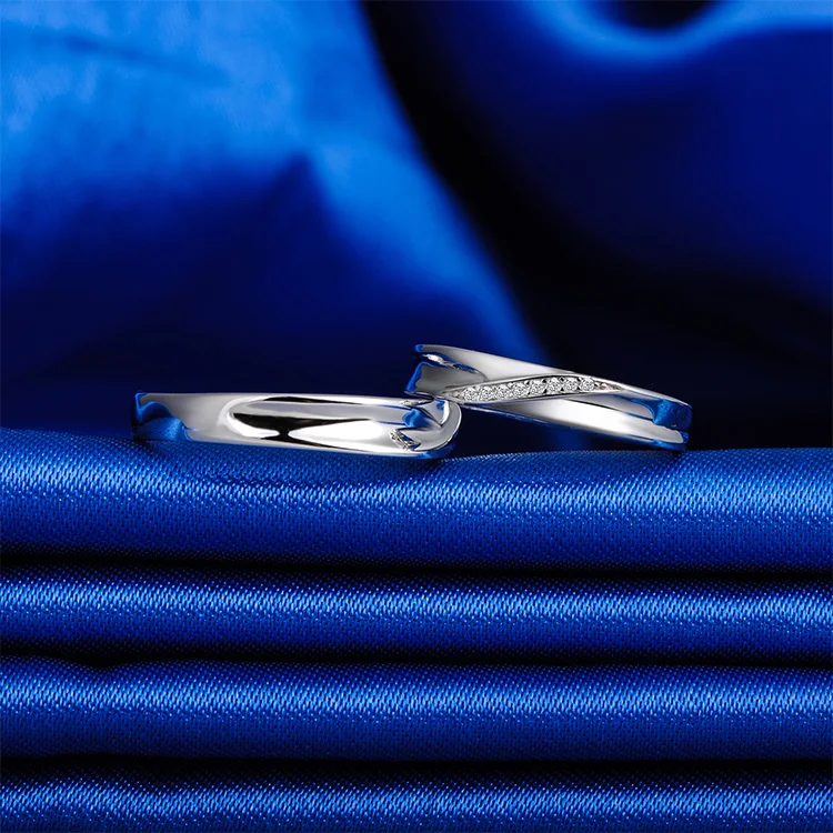 Anillo de plata 925 ajustable romántico, anillos de pareja de - Main Image