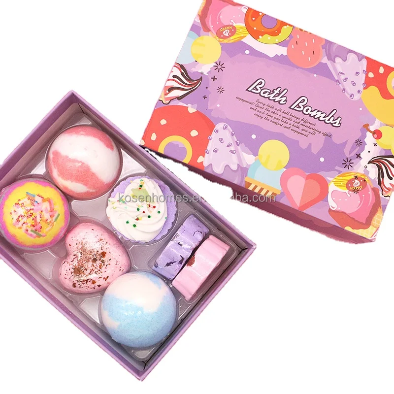 Wholesale Custom Bubble Bath Fizzies Colorful Cake Gift Set Spa Organic Vegan Kids Cupcake Bath