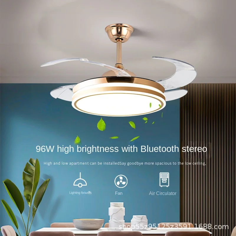 2024 Modern LED Ceiling Fan Light for Home and Restaurant Bluetooth Mute Simple Invisible Iron Chandelier 220V