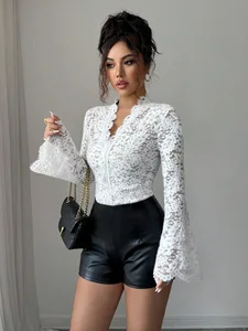 Women's Clothing Supplier New Women's Clothing Ladies Knitted Tops White Sexy Elegant Lace Ladies T-shirts