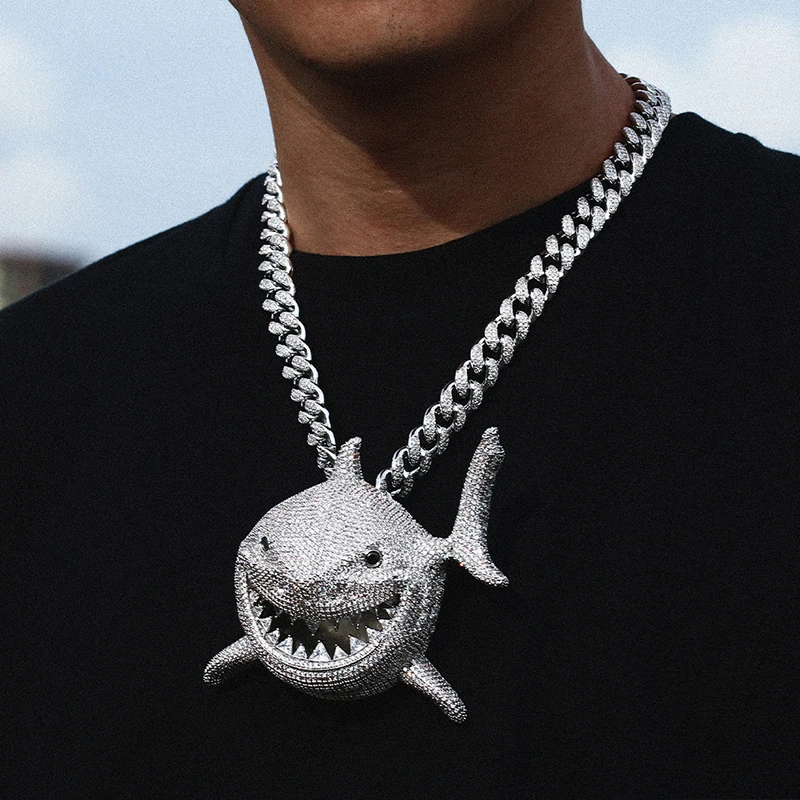 Iced Out Shark Chain Custom Large Shark Diamond Pendants Necklace