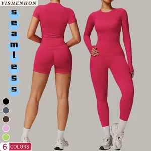 YISHENHON 2026 Custom High Quality Quick-Dry Sportswear Breathable Yoga Sets Women Outdoor Running Fitness Plus Size Logo Waist