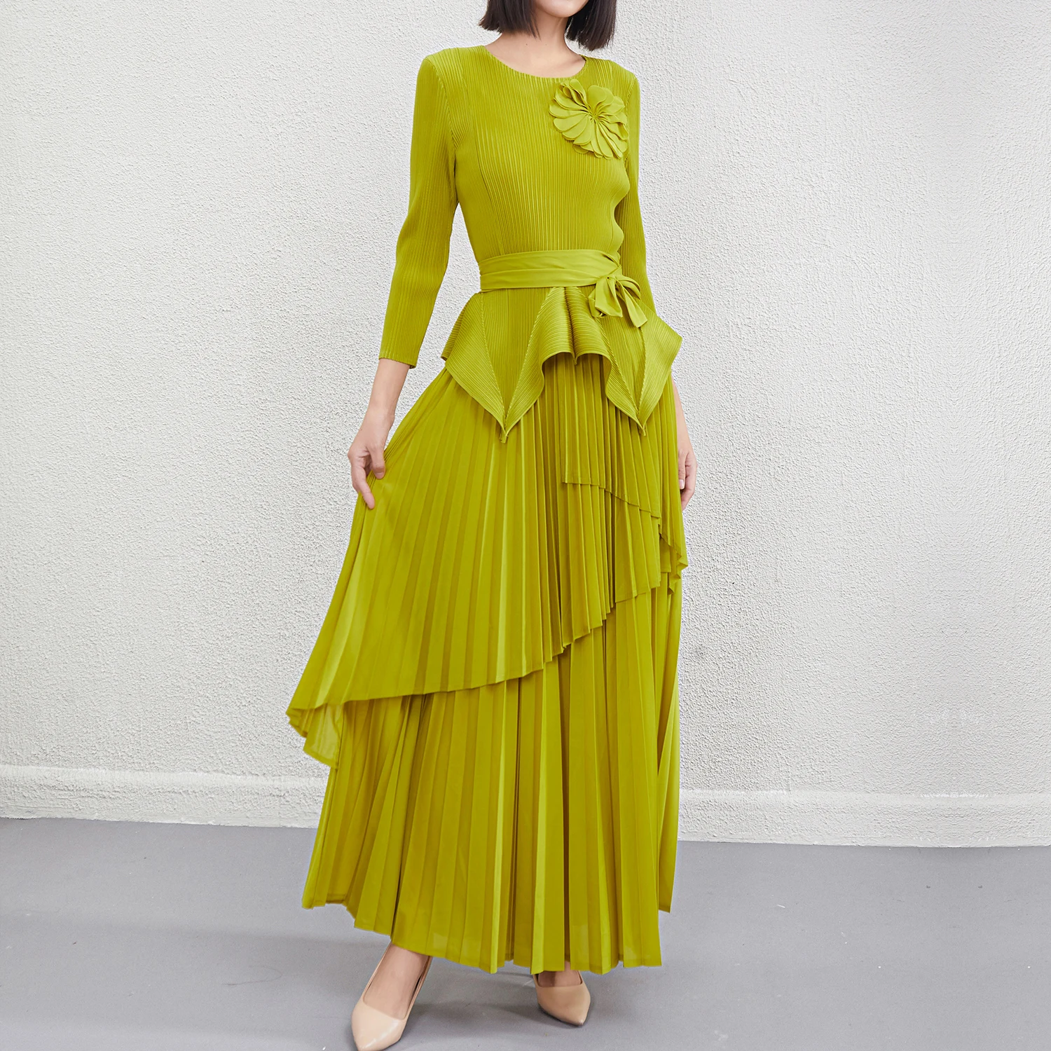 pleated polyester dress Women's Lester A-line Side Pleated Polyester Floor Length Dress XXS/XS/S/M/L/XL/XXL/3XL/Customize Red/Black MEAN BLVD Red / XL