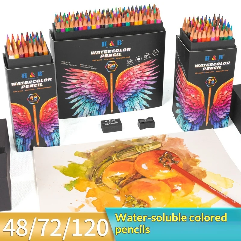 Professionele kunstenaarskleurpotloden geschenkdoos set 48/72/120 kleuren aquarel- en olieverf op zwarte houten basis voor kunsttekenen_voghion.com