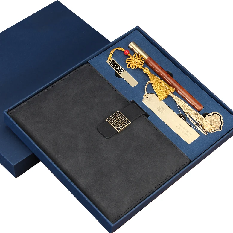 New Arrival Color Logo Diary A5 Plan Notebook High-End Chinese Style Leather Notepad Gift Set Journal Set