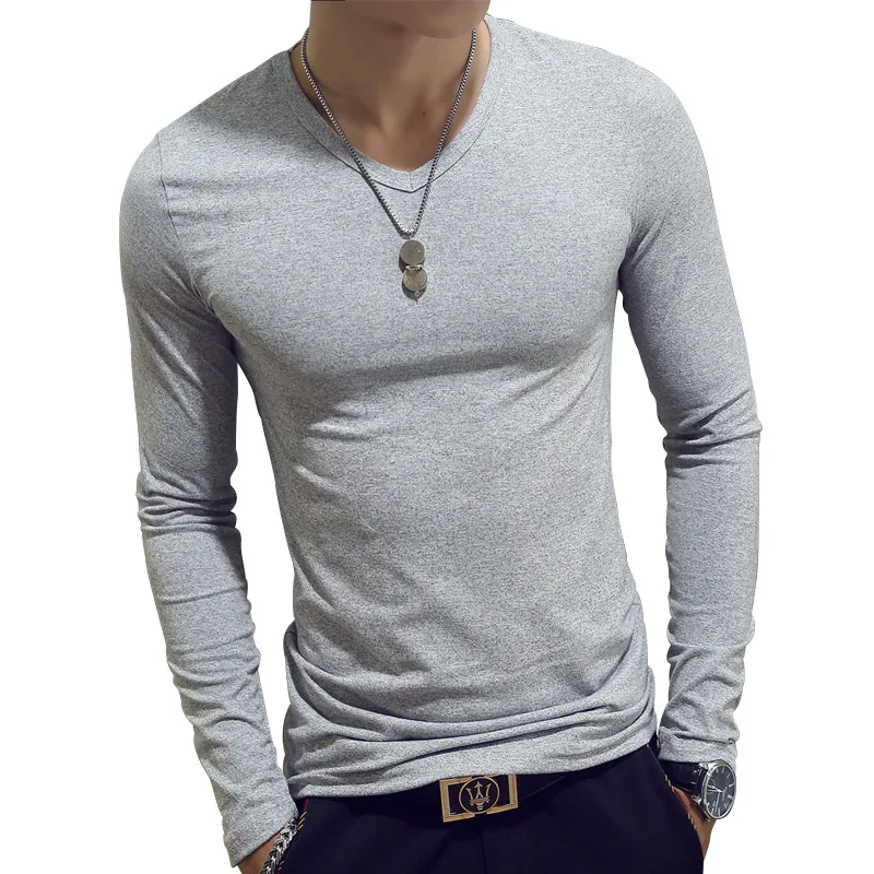 2022 Quick dry sports solid wholesale slim o-neck v-neck custom plain OEM logo blank long sleeve men t shirts