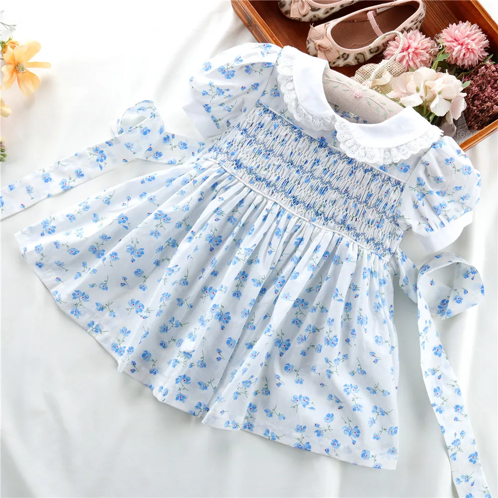 Smocked Girls Summer Dresses Vintage Floral Baby Frocks