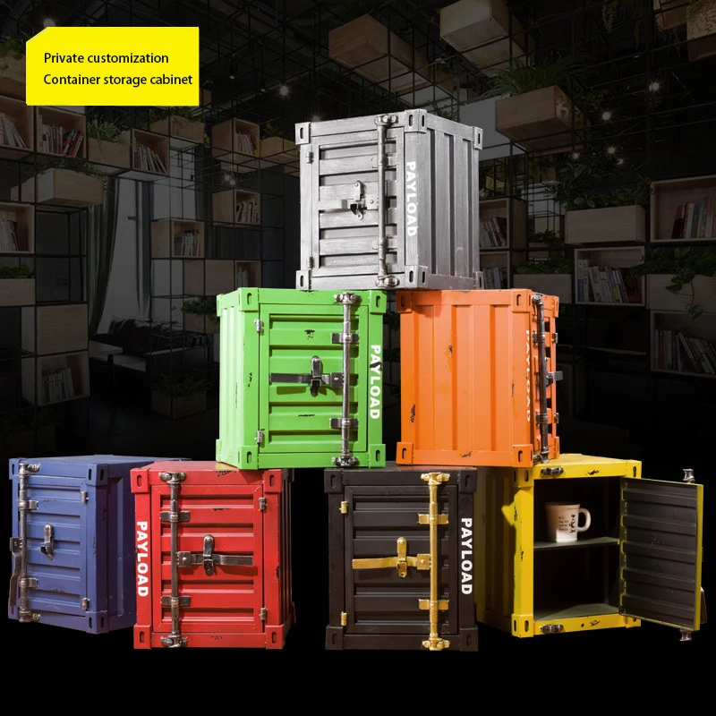 Metal Container Table Industrial Iron Container Cabinet Product Vintage Iron Metal Cargo ...