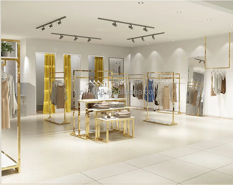 Highend Metal Titanium Gold Women's Clothing Store Shelf Display Rack