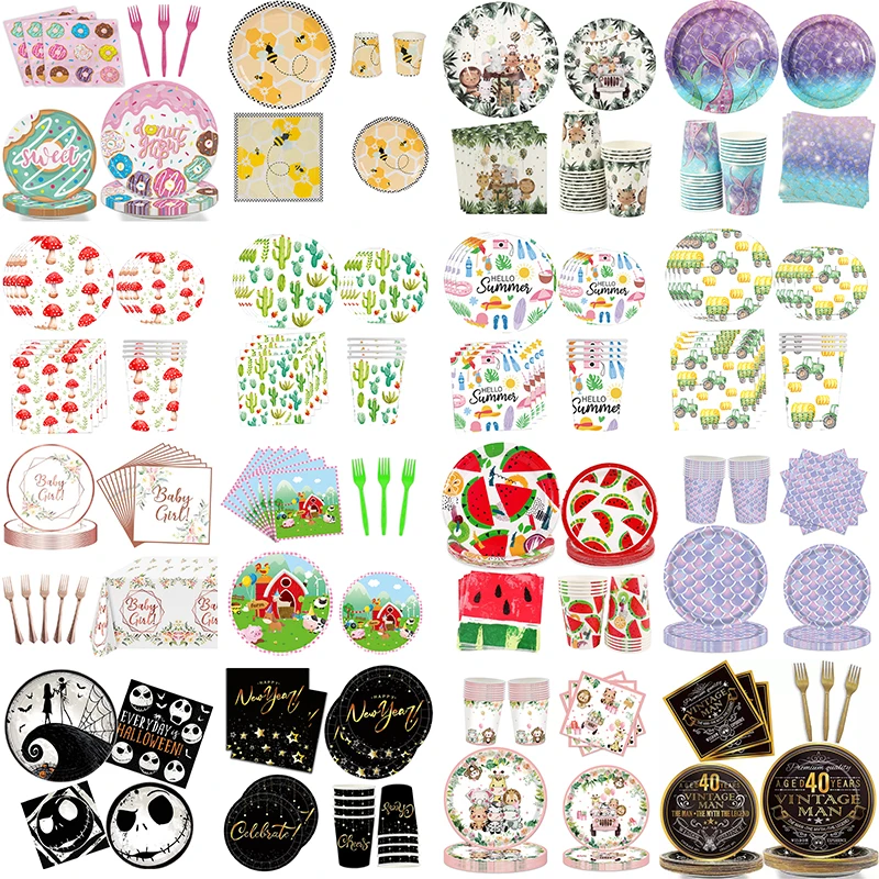2023 Disposable Plain Dot Paper Plate Party Tableware Set Birthday Decoration Wedding Tableware Set Elegant Napkin Party Decor