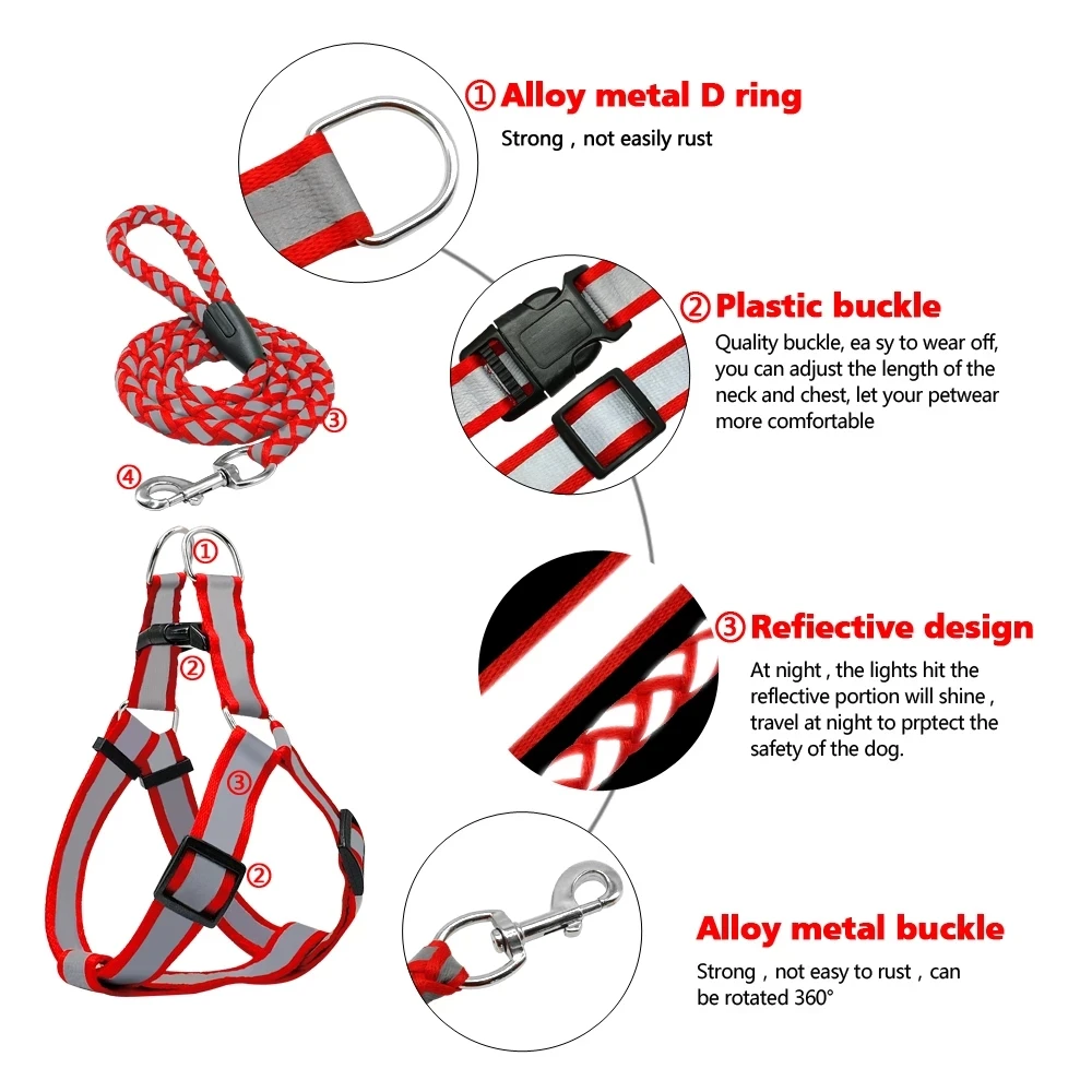 Good Quality Durable Reflective Nylon Pet Dog Collar With Harness And Leash Set details