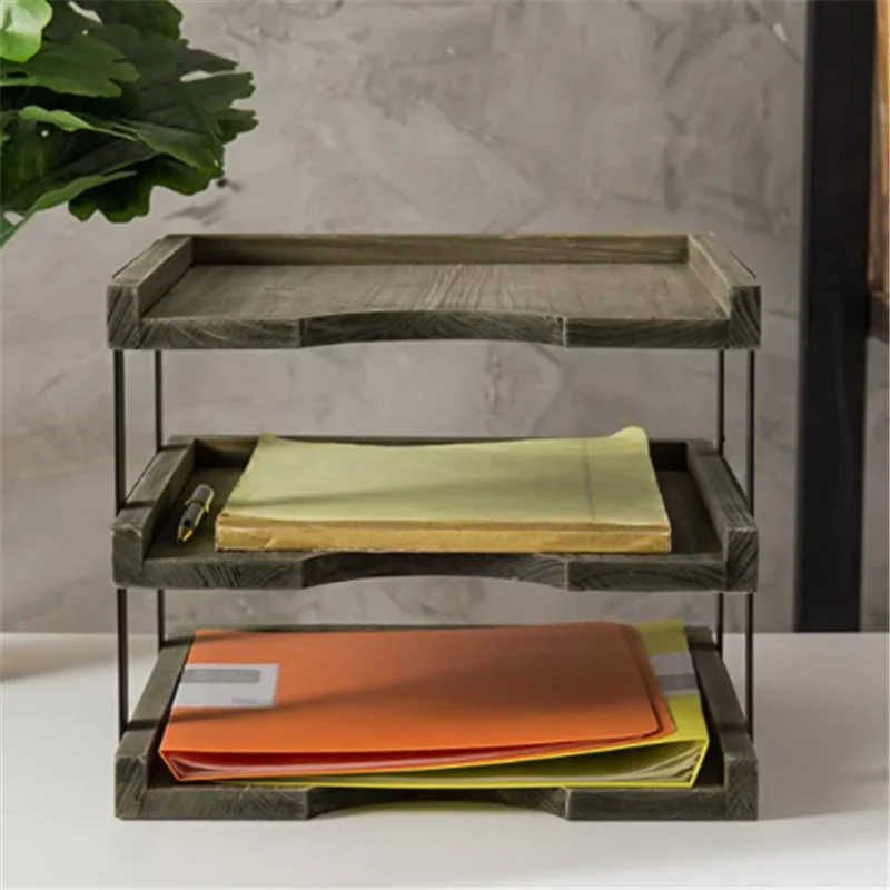 Рама 3-х уровневая Desktop файл папка бумажный Органайзер фотообои Деревенский коричневый деревянный офисный стол лоток для документов с