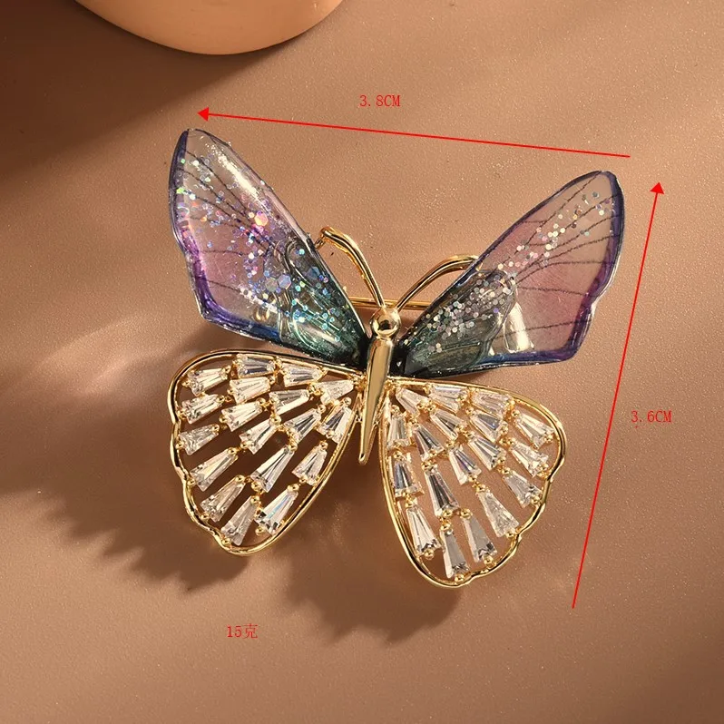 Shining Transparent Wing Butterfly Brooches for Women Zircon Copper Top Quality Luxury Butterfly Office Party Brooch Broach Pins