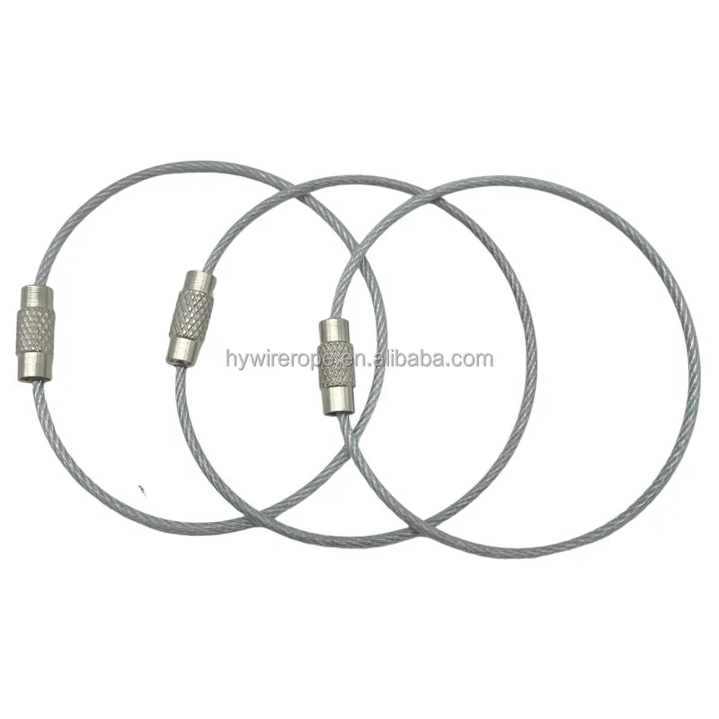 Stainless Steel Wire Rope Ring Screw Lock Clamp Stainless Steel Key Rings Cable Wire Loop for Luggage Tag