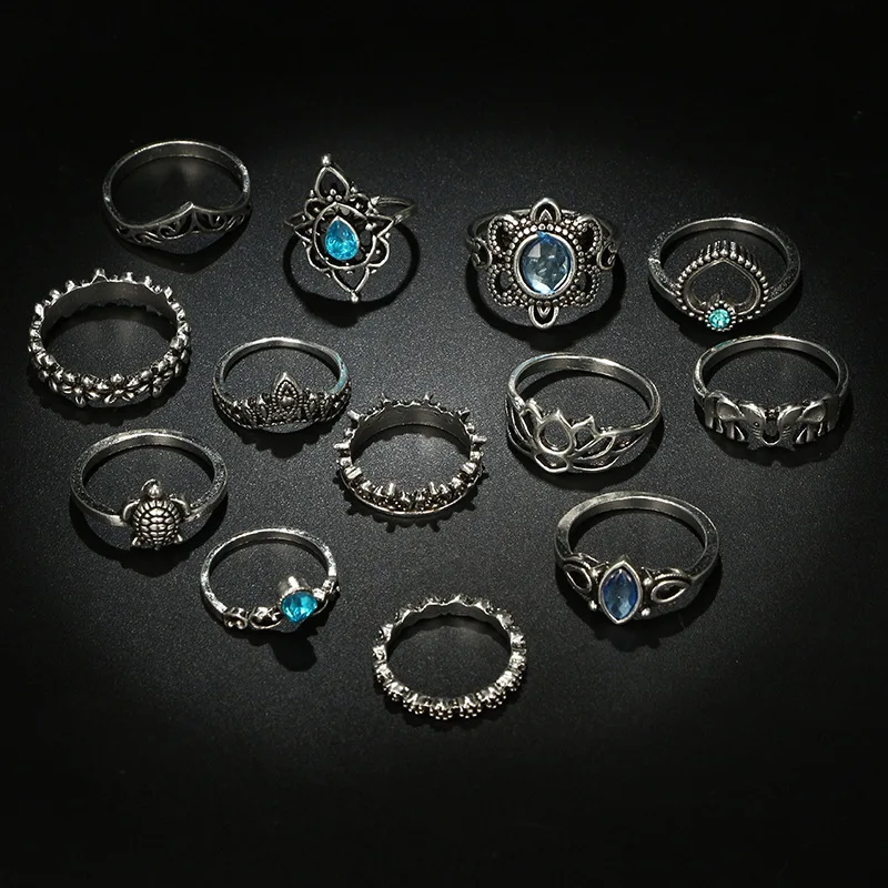 Shop Our 13 Pcs/lot Turtle Heart Blue Bijoux Ring Set