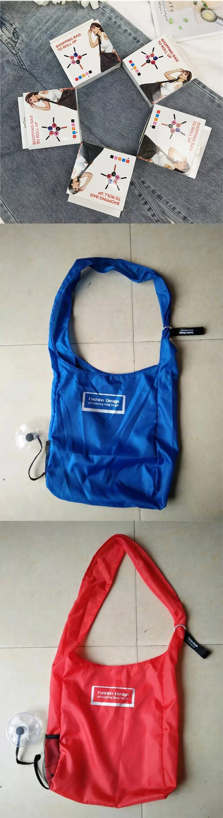 Promotional Magic Mini Reusable Polyester Folding Shopping Bag To Roll