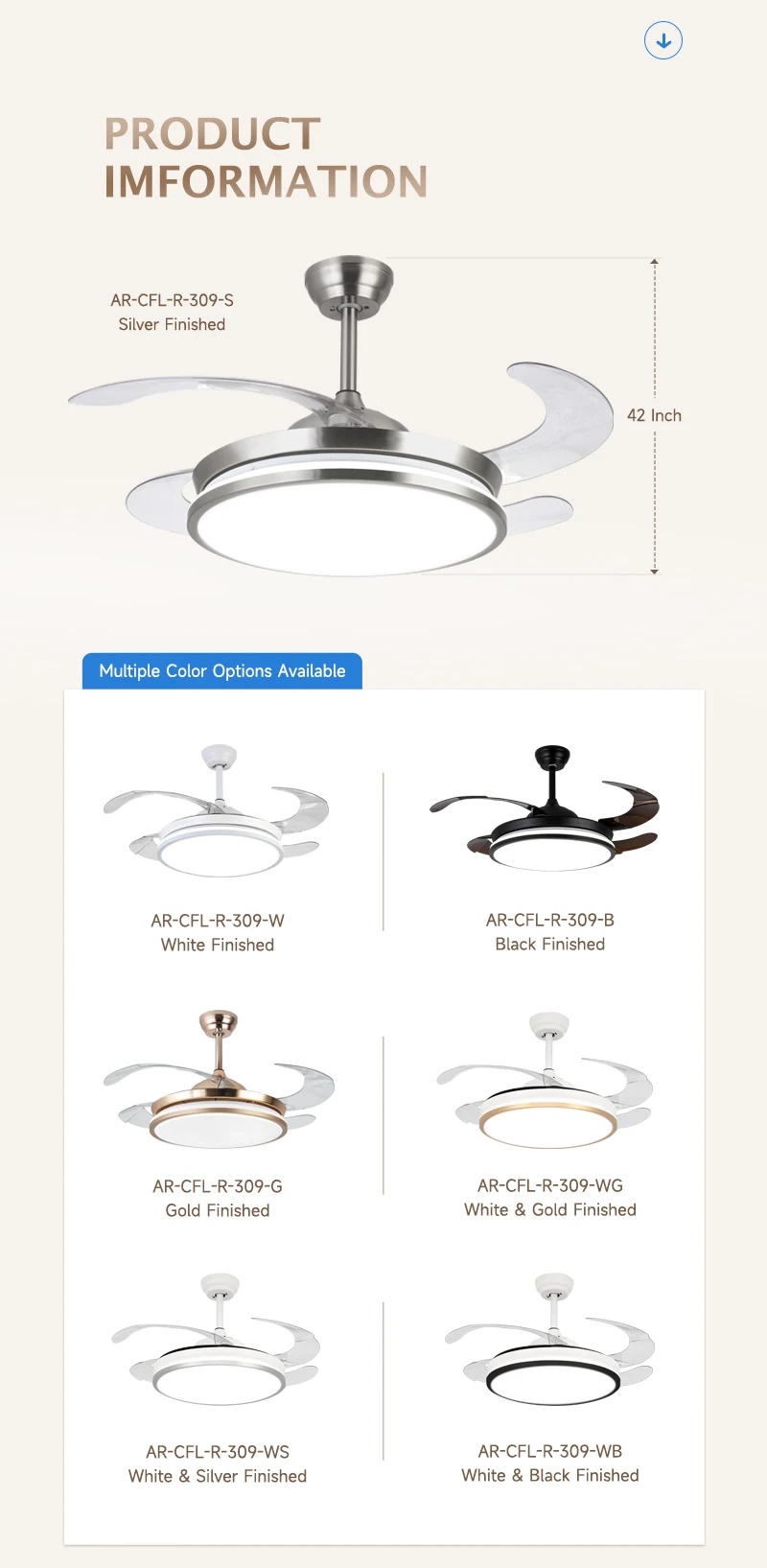 Ceiling Fan, 4 ABS Blades, AR-CFL-R-309-G - detail 6