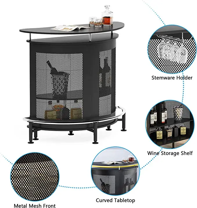 Tribesigns Modern Black Home Bar Unit 4tier Liquor Bar Table Metal