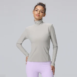 Soft Thin Long-Sleeved High-Neck T-Shirt for Women Paired with Base Layer and Tight Yoga Suit High-Pitched Slimming Yoga Top