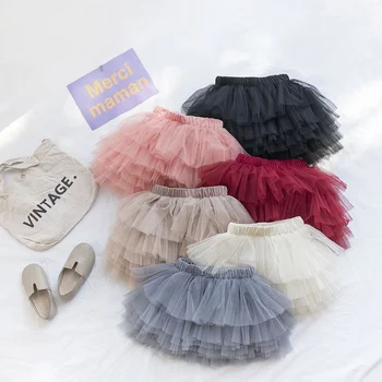 2022 New Girls Fluffy Baby Girl Tutu Skirt Solid Colors Skirt 6 Layers Mesh Puffy Tulle Skirt for 1-6T Kids