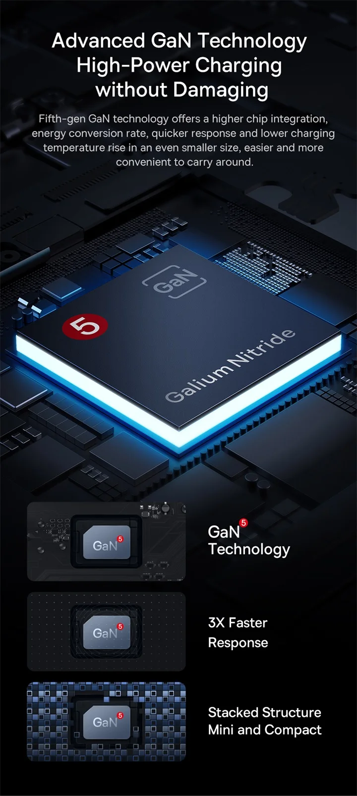 Pour baseus GaN5 Pro chargeur rapide de bureau 1U + 2C + HDMI 67W avec cordon d'alimentation de 1.5m prise de charge