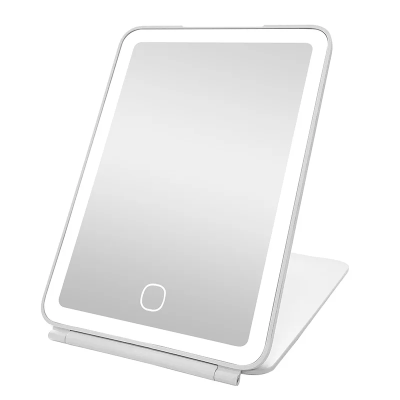 Portable Foldable LED Lighted Cosmetic Mirror Mini IPad Style Desktop Makeup Mirror Square Travel Tabletop Makeup Vanity