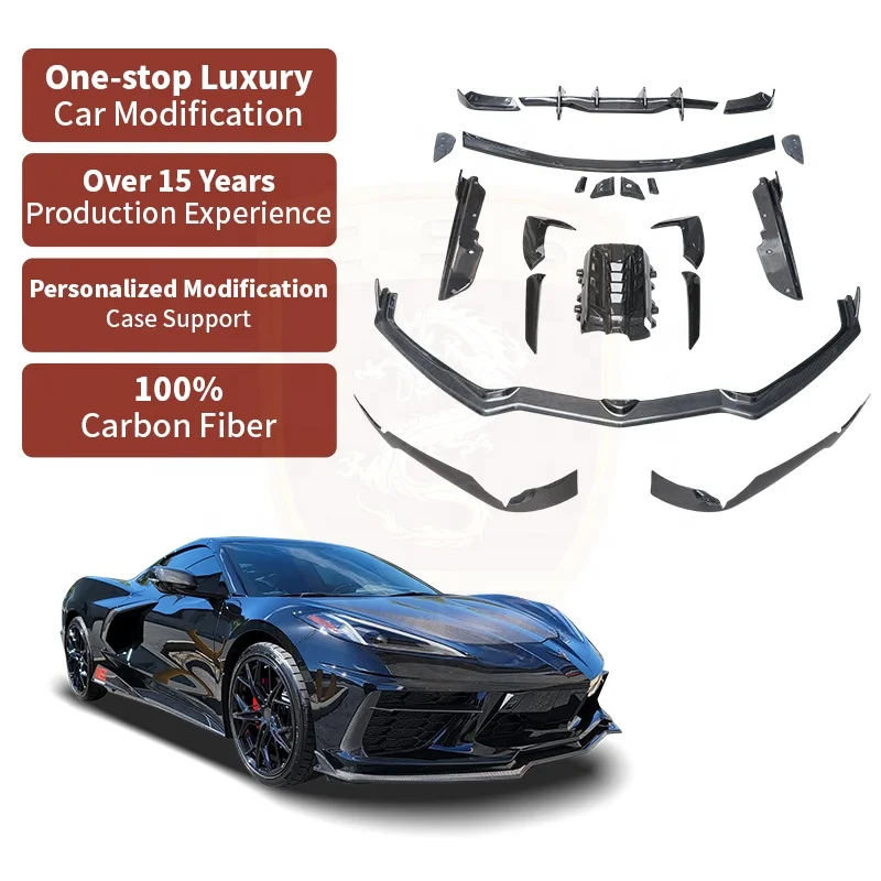 Body Kits Fit For 2020-2021 Chevrolet Corvette C8 Carbon Fiber Body Kit Front Splitter Lip Side