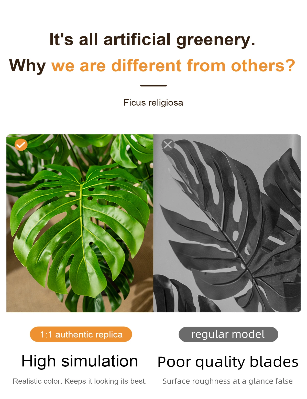 Monstera Deliciosa Artificial Indoor/Outdoor Green Grass Tree Big PE Plastic Faux Design for Home Easter Occasions Office details