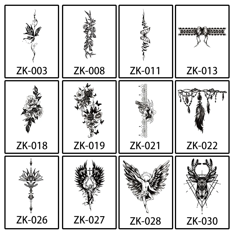 New Waterproof Semi-Permanent Lace Butterfly Pistol Chain Pattern Herbal Inspired Tattoo Stickers