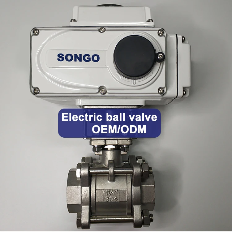 SONGO DN80 3 inch 2 way 3 PCS CF8M 220V Female Threaded Stainless Steel Electric Motorized Ball Valv