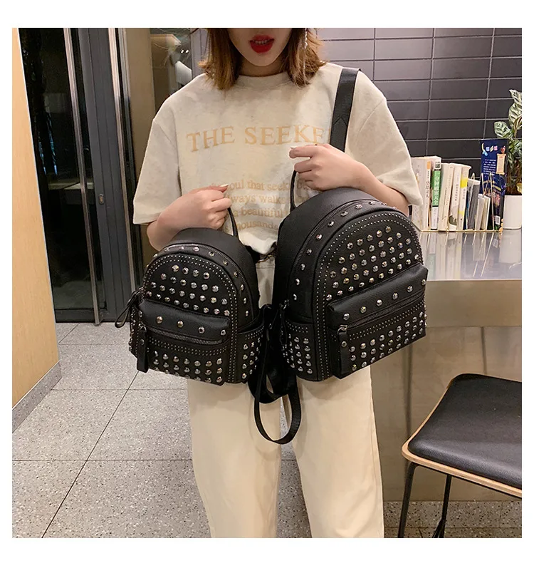 Personalised Stylish Rivet Girls Leather Diaper Bag Backpacks Casual School Bags for Ladies Women