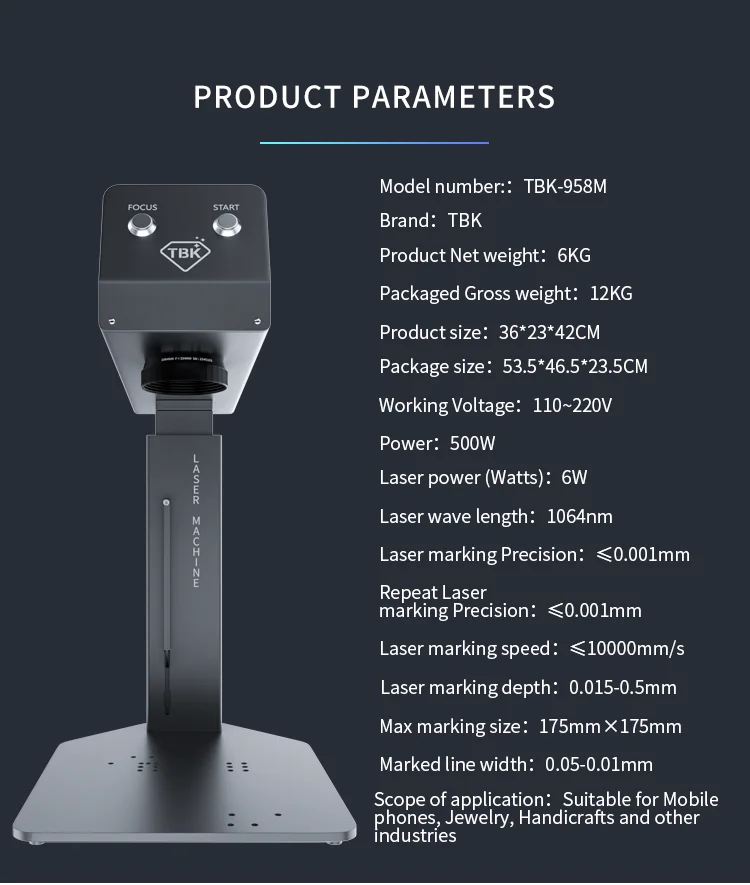2021 New Arrival Mini TBK 958M Auto Focus Laser Cutting Engraving Marking Printer, Iphone Back Glass Remover Machine for Iphone