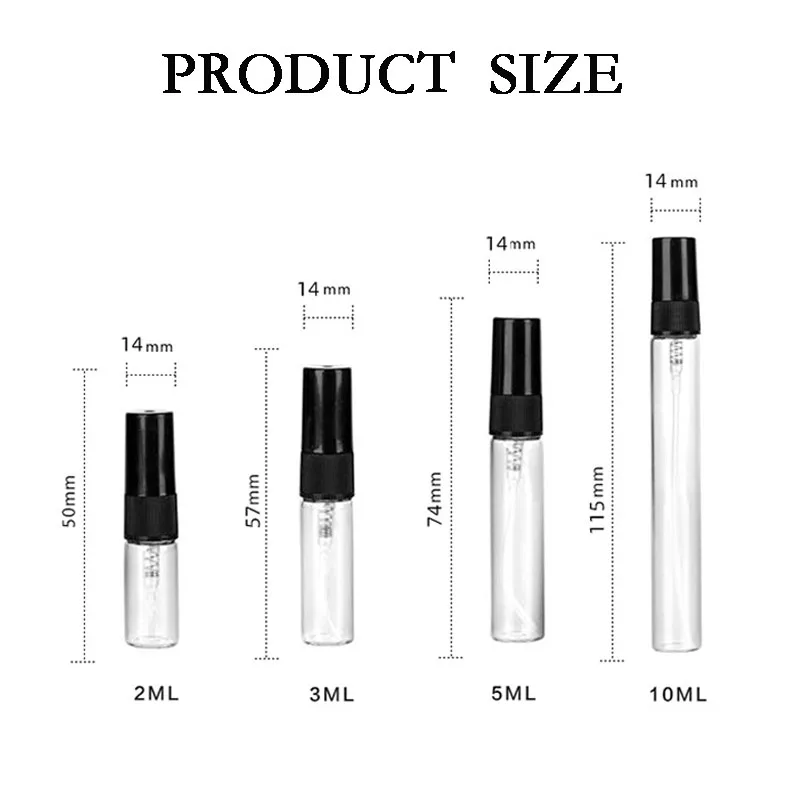 2ml 3ml 5ml 10ml Transparent Perfume Glass Bottles Spray with Pump Small Container