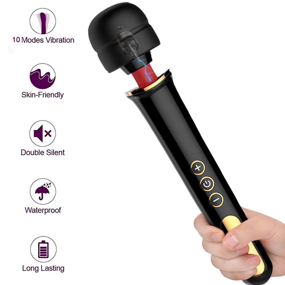 Av Wand 10 Vibration Modes Soft Big Head Body Massager Sex Toy for Female Sex Toy Super Big Vibrator