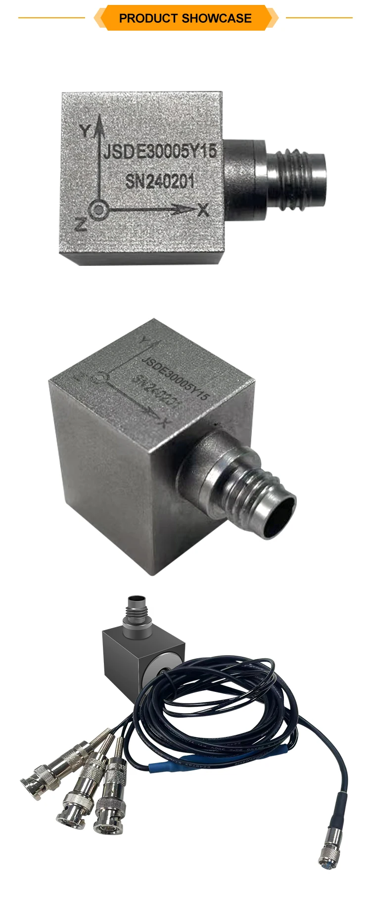 JSDE30005Y15 Tri-axial Accelerometer ICP Piezoelectric Vibration Sensor Acceleration Sensor factory