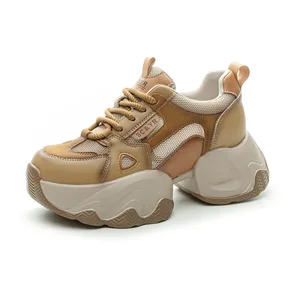 Thick Soled 7CM Women's Shoes, 2026 Spring/summer Retro Color Blocked Transparent Mesh Casual and Fashionable Running Shoes