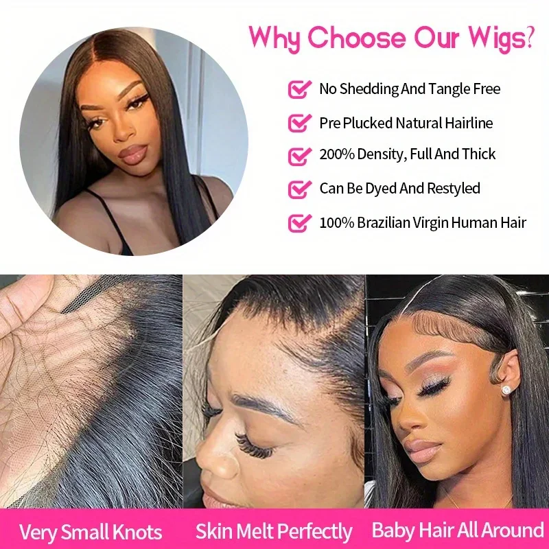 13x6 HD Lace Frontal Echthaar-Perücken, knochengerade, transparente Lace-Front-Perücken für Frauen, vorgezupft, 200 % Dichte_voghion.com